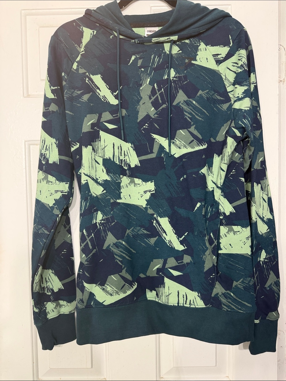 Gymshark Men's Blue and Light Green Bold Abstract Print Hoodie